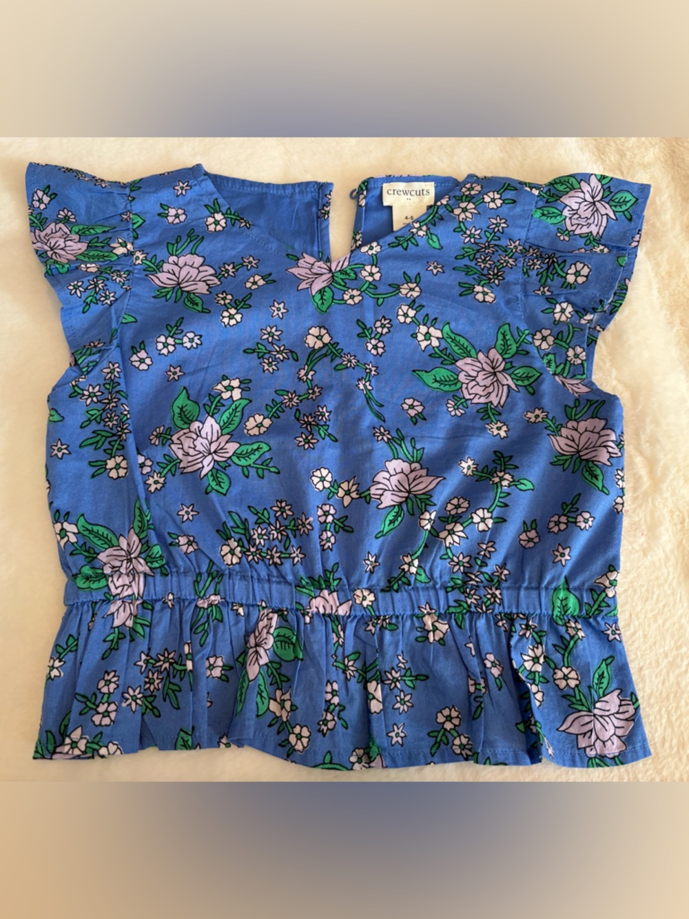 Crewcuts by J.Crew Girls Blue Floral Top Size 4-5 Pink Blossoms cotton preppy